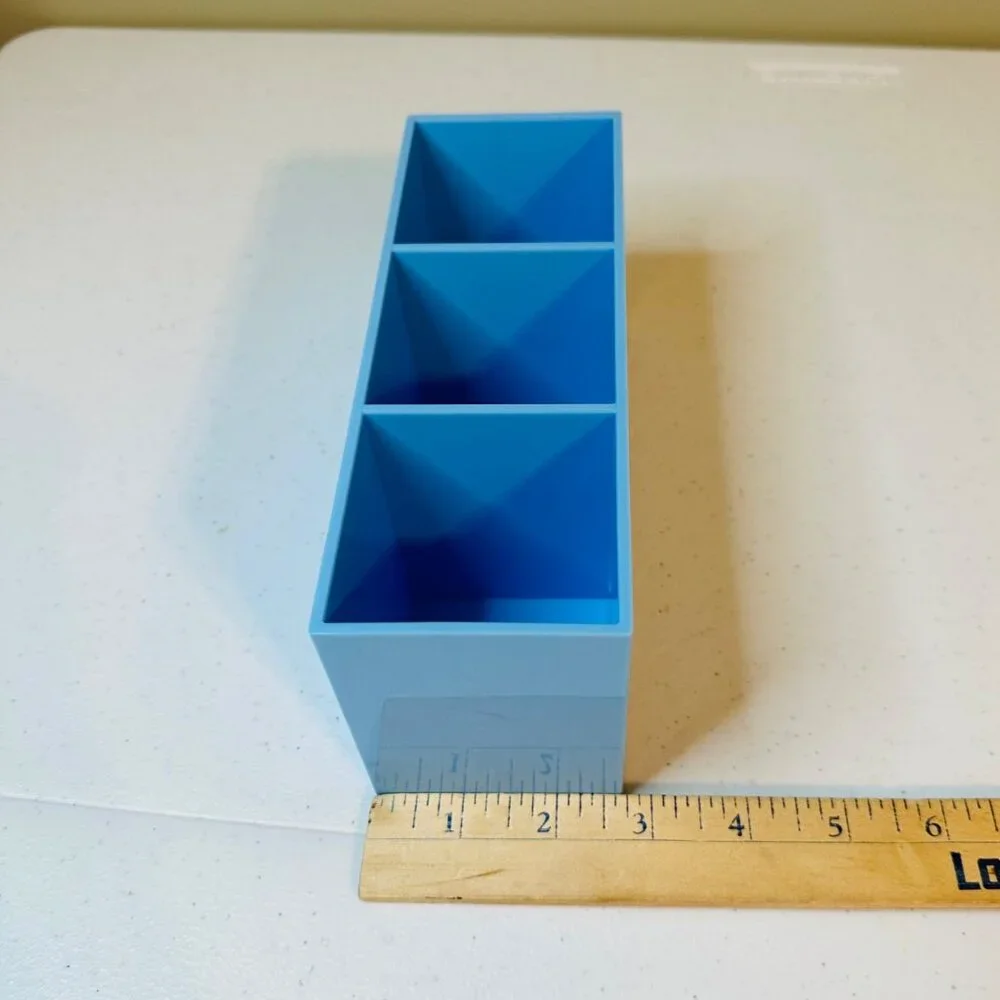 3-Compartment Blue Plastic Makeup Brush & Pen Holder Organizer